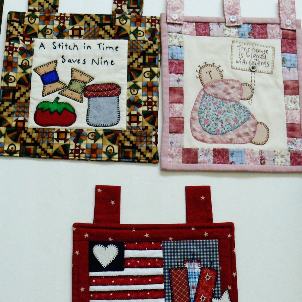 Lot of 3 Blessed House with friends America Hand crafted quilted wall hanging